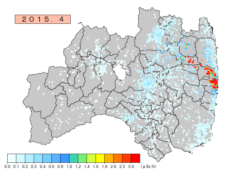県内の空間線量率の推移 Transition of radiation dose rates 